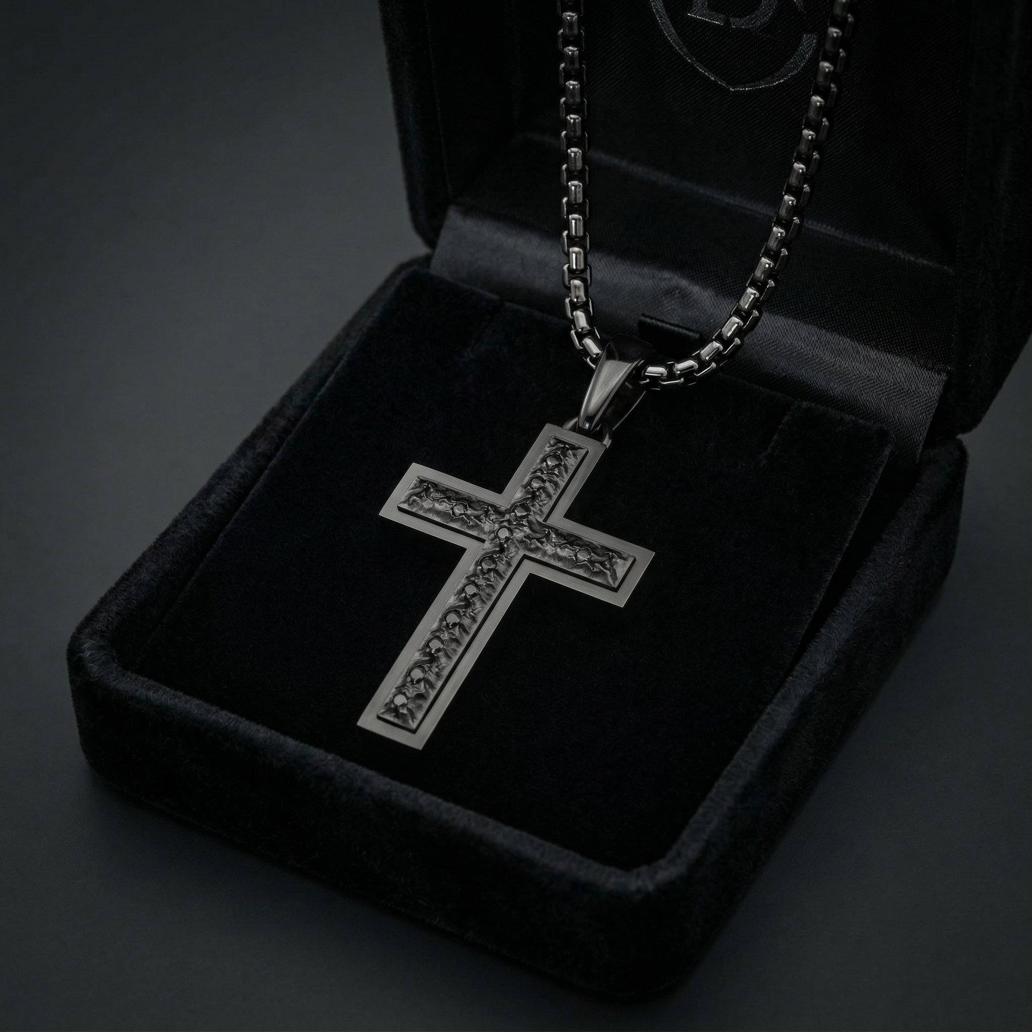 Black Plated Sterling Silver Inset Cross Necklace