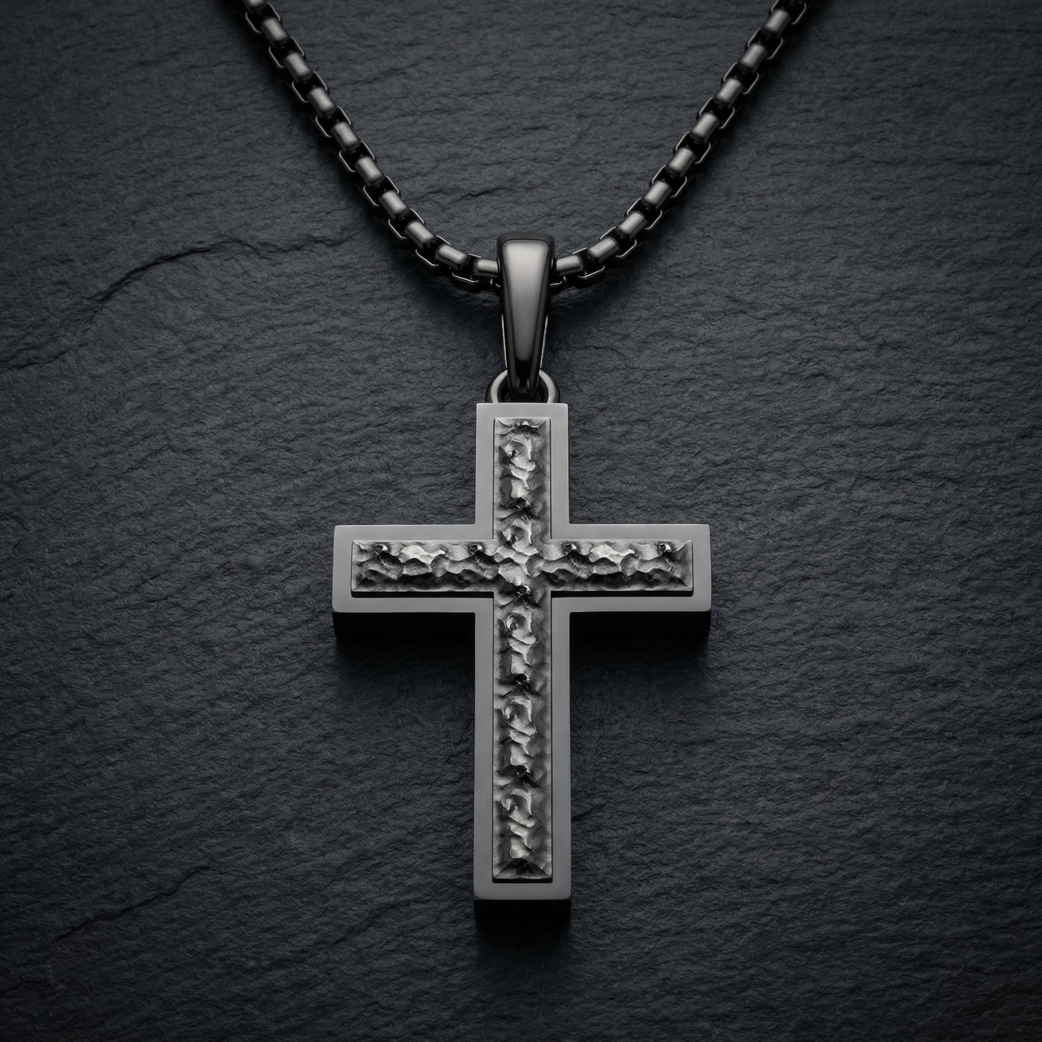 Black Plated Sterling Silver Inset Cross Necklace