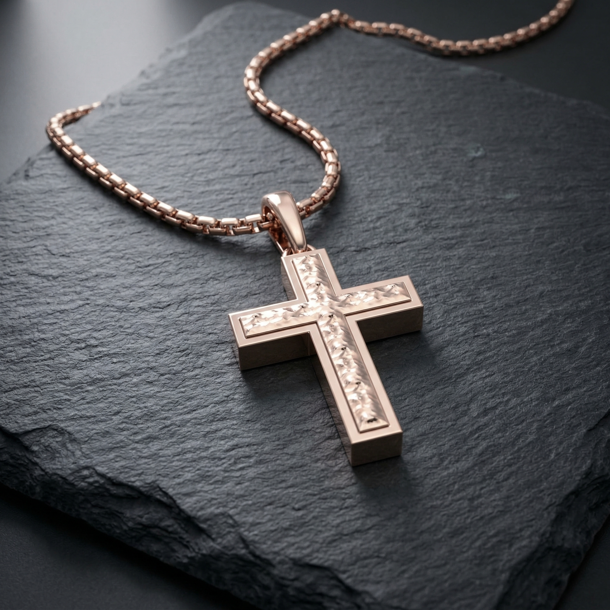 Rose Gold Plated Sterling Silver Inset Cross Necklace