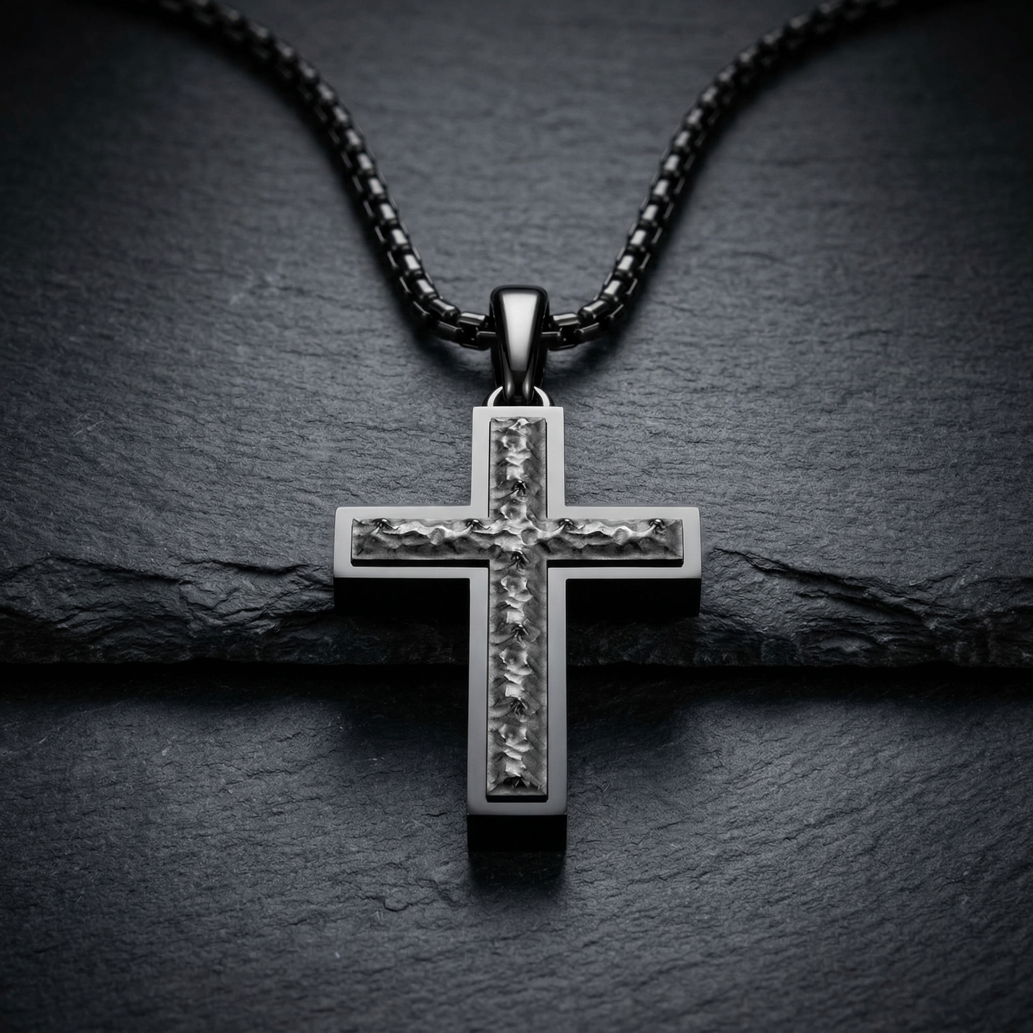 Black Plated Sterling Silver Inset Cross Necklace