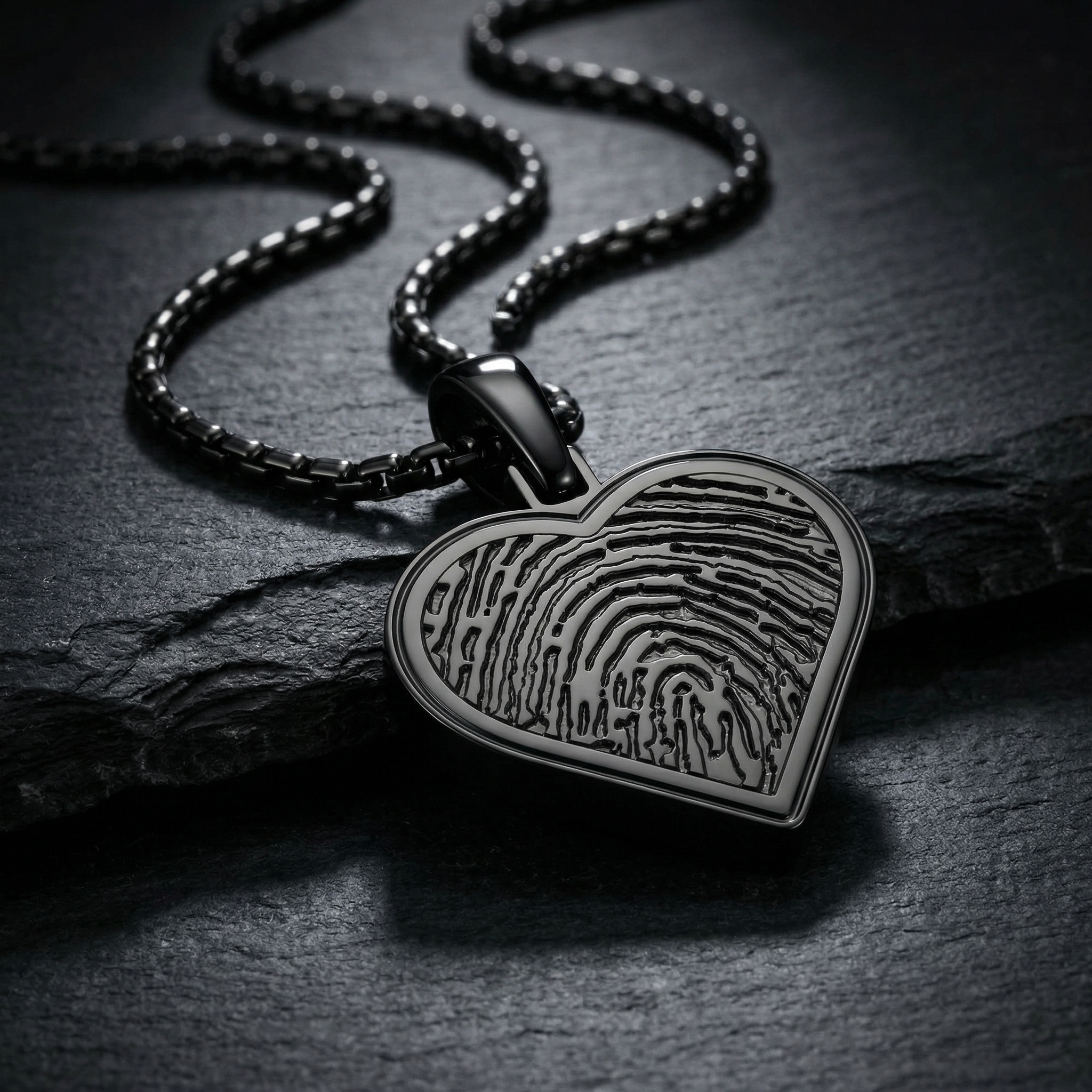 Black Plated Sterling Silver Fingerprint Heart Necklace