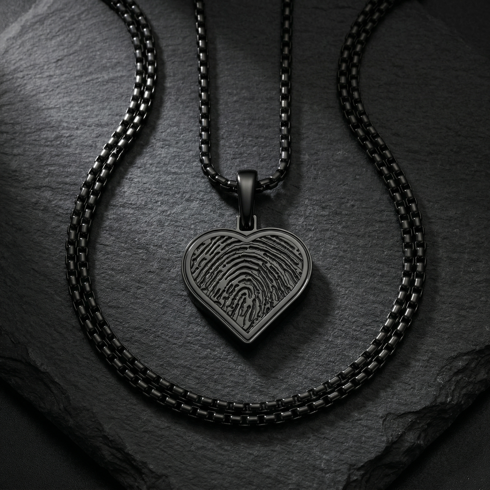 Black Plated Sterling Silver Fingerprint Heart Necklace