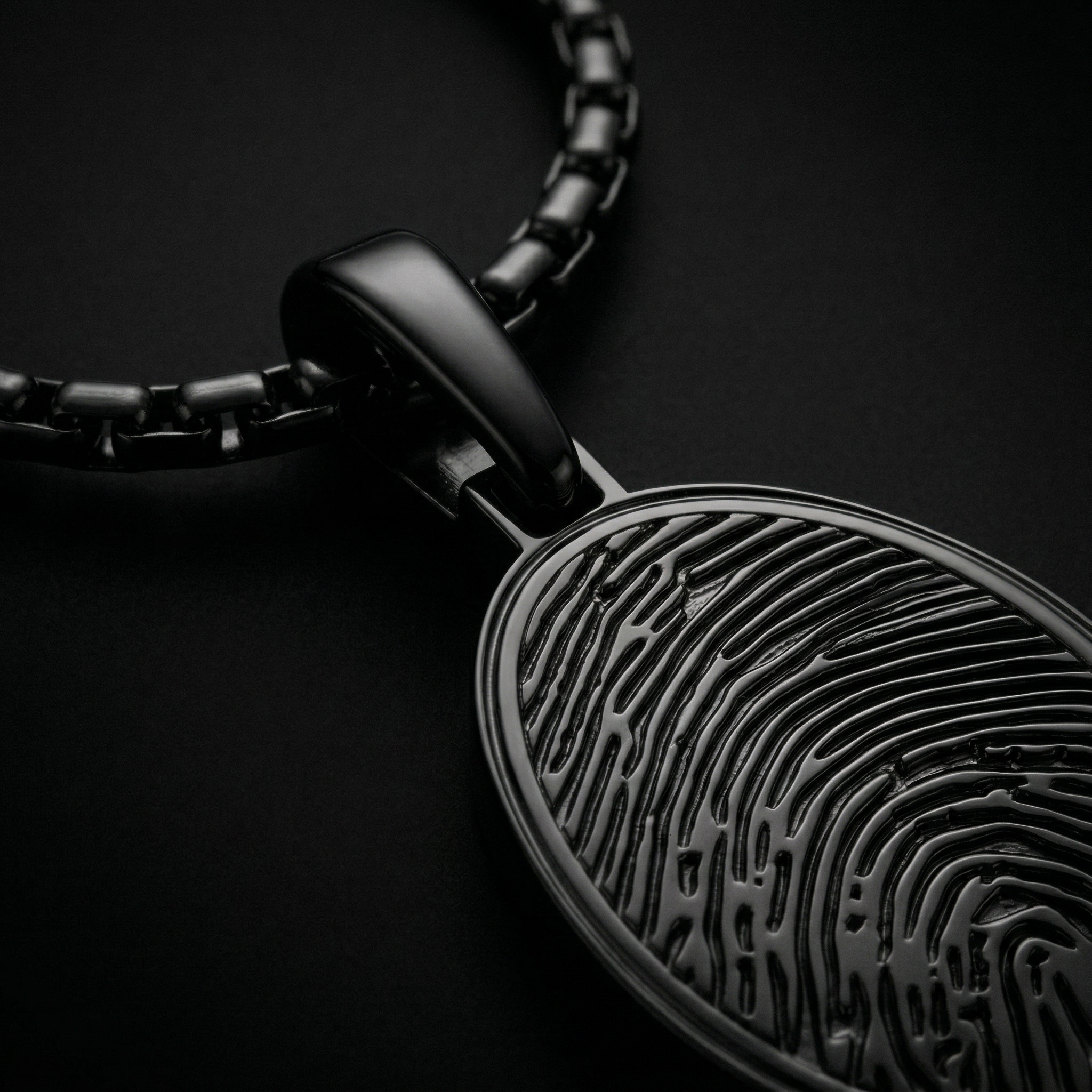 Black Plated Sterling Silver Oval Fingerprint Necklace