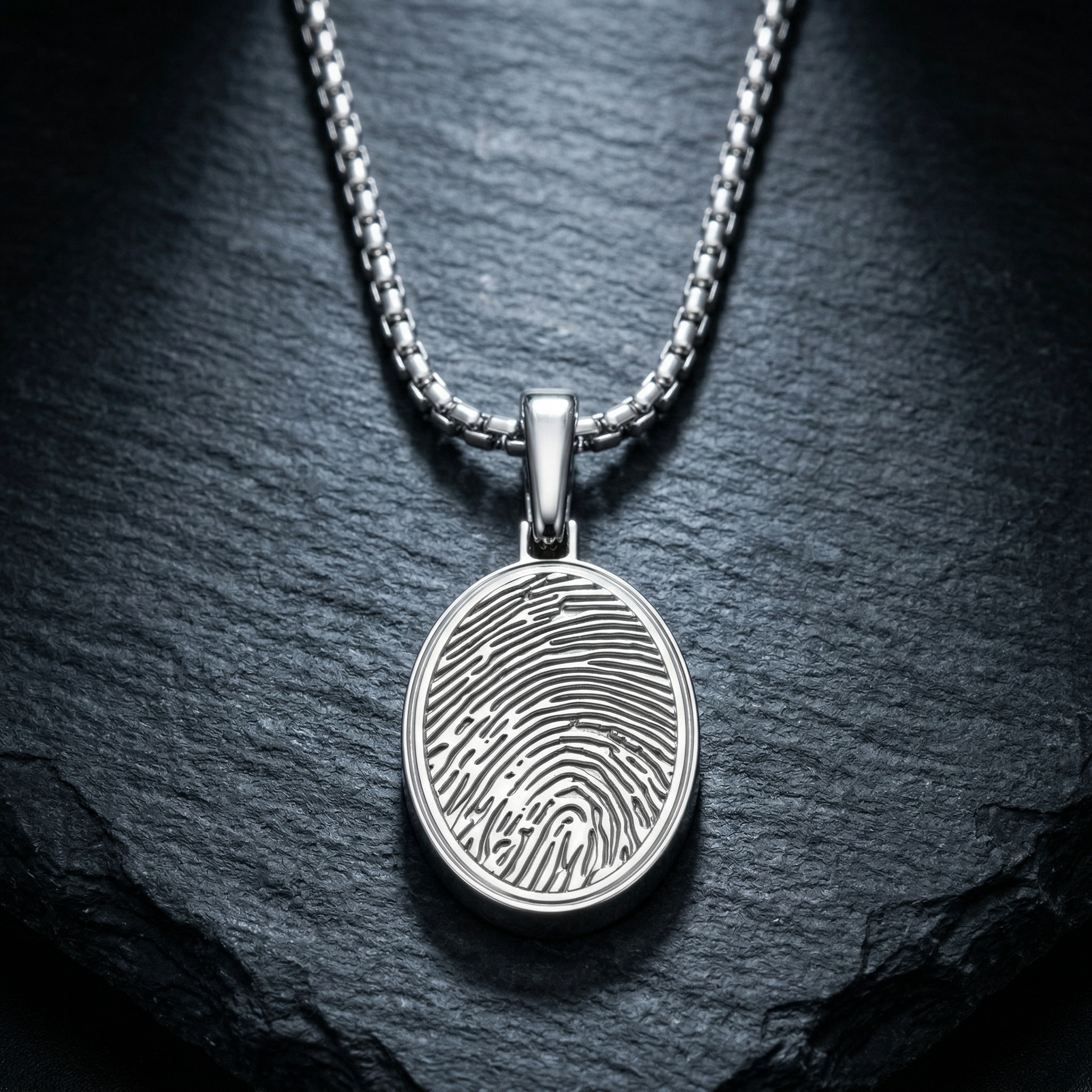 Sterling Silver Oval Fingerprint Necklace