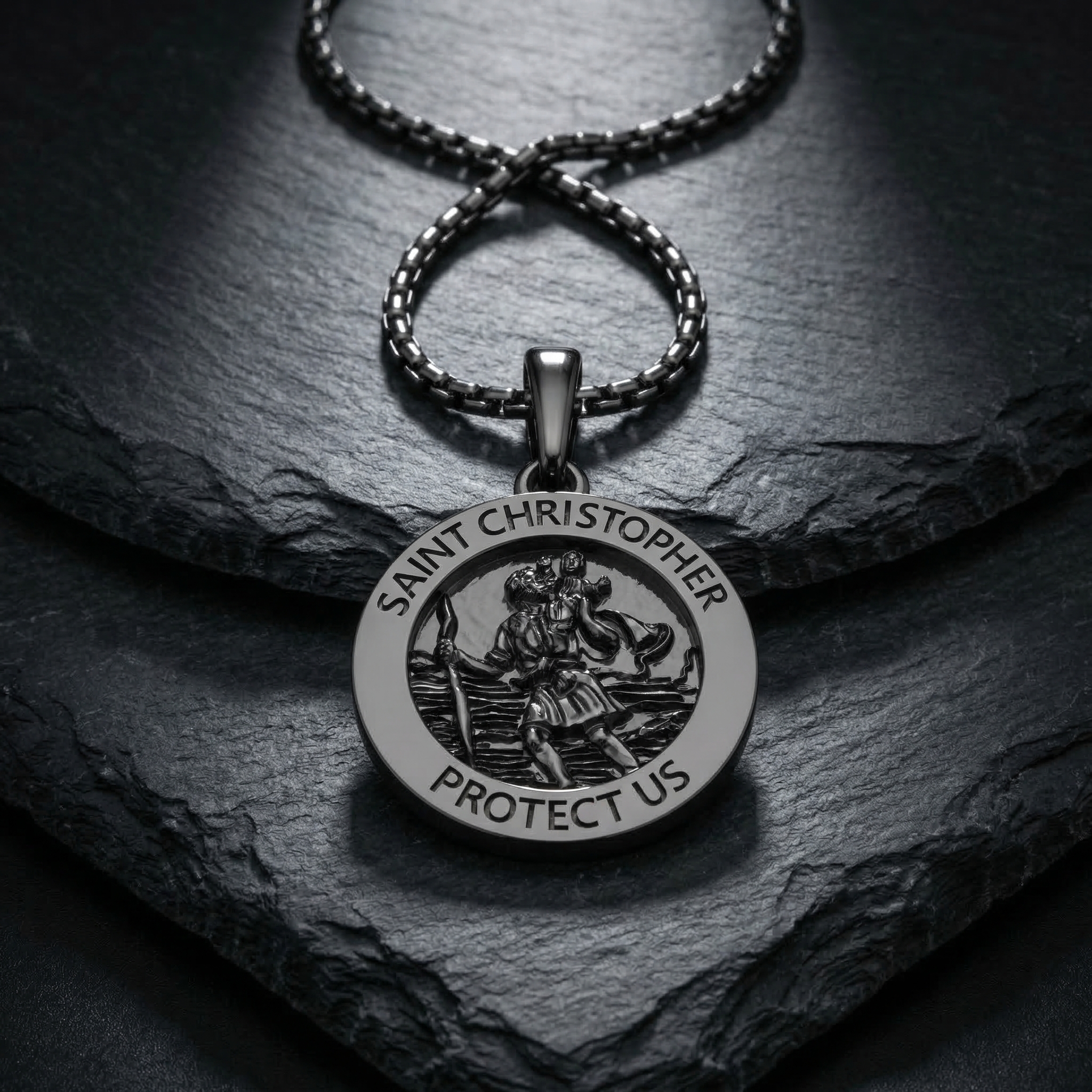 Saint Christopher Medal Necklace – Black Plated Patron Saint Pendant