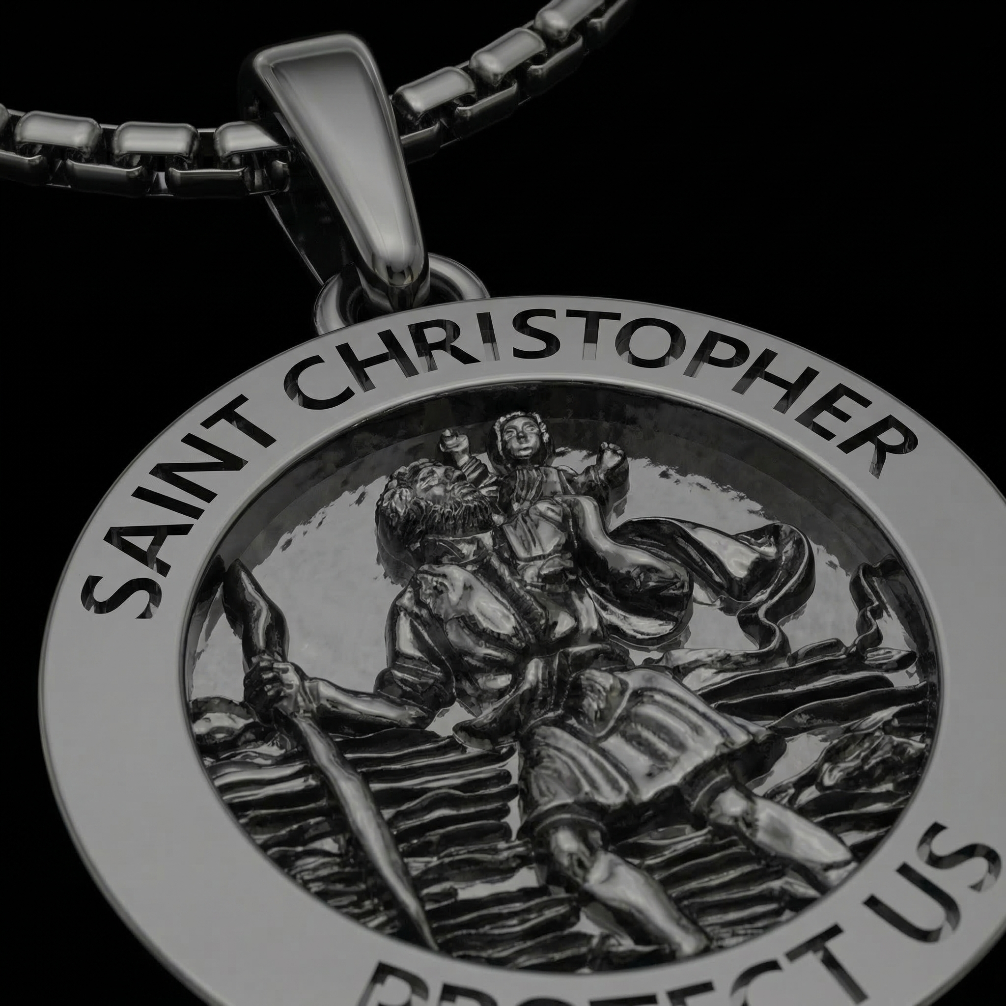 Saint Christopher Medal Necklace – Black Plated Patron Saint Pendant