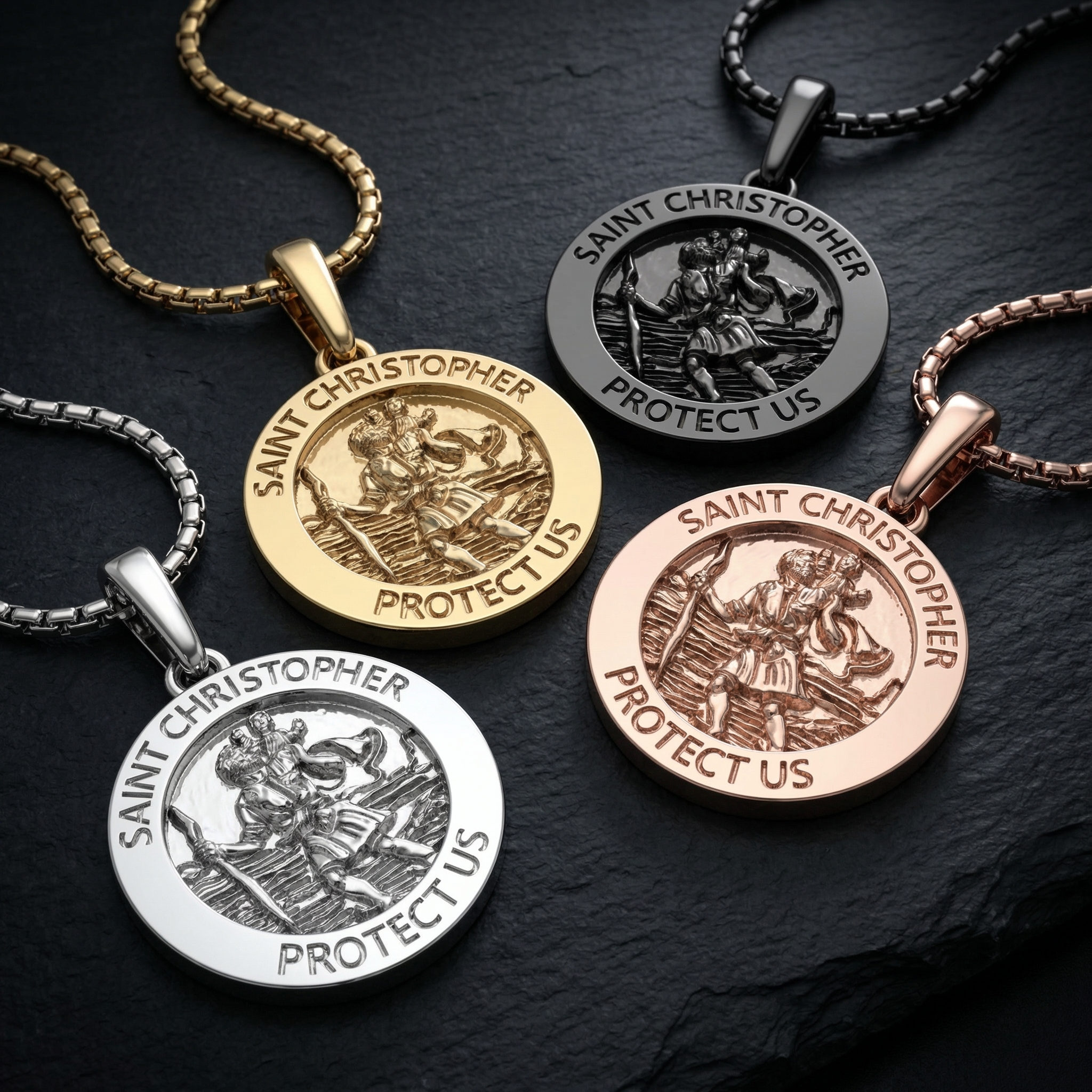 Saint Christopher Medal Necklace – Black Plated Patron Saint Pendant