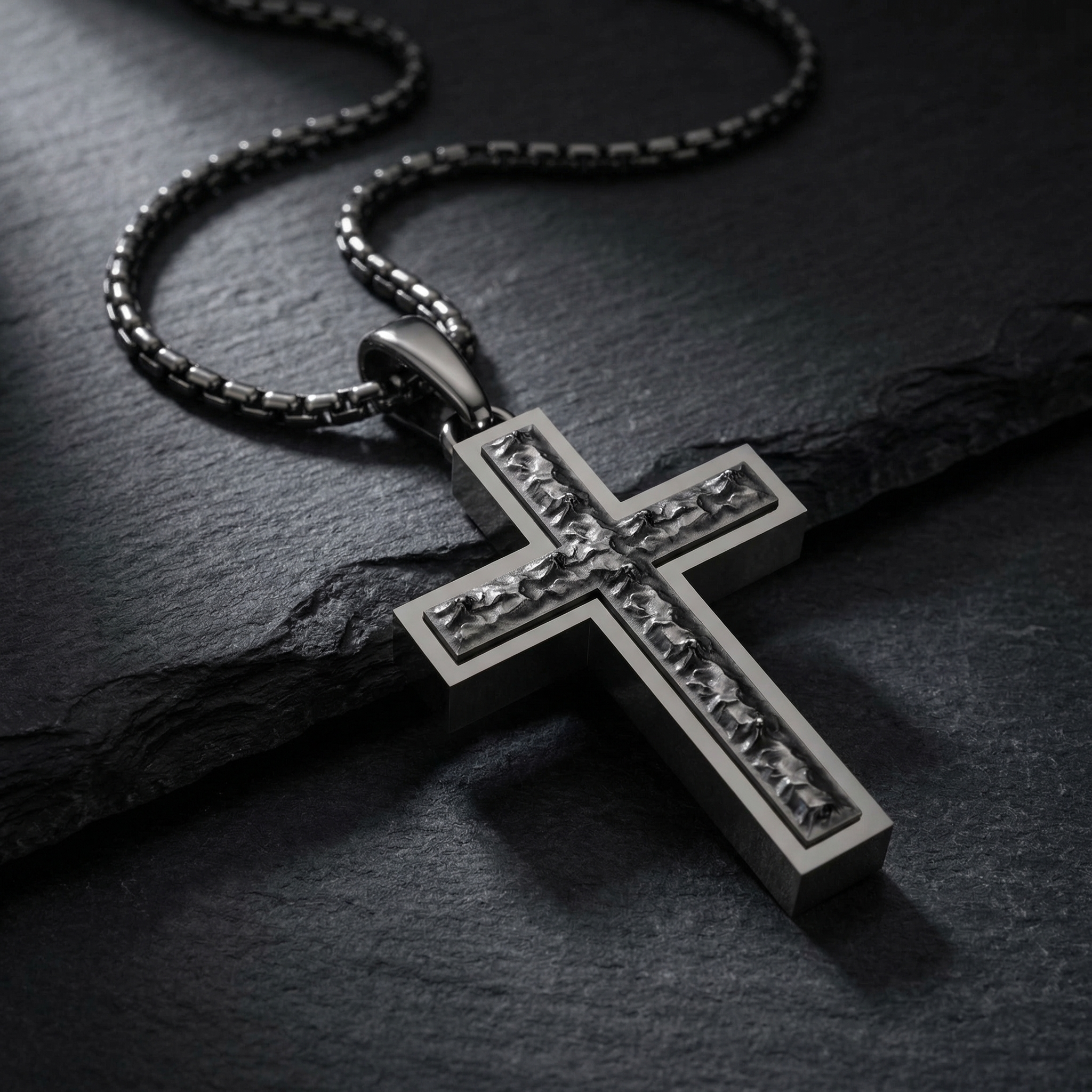 Black Plated Sterling Silver Inset Cross Necklace
