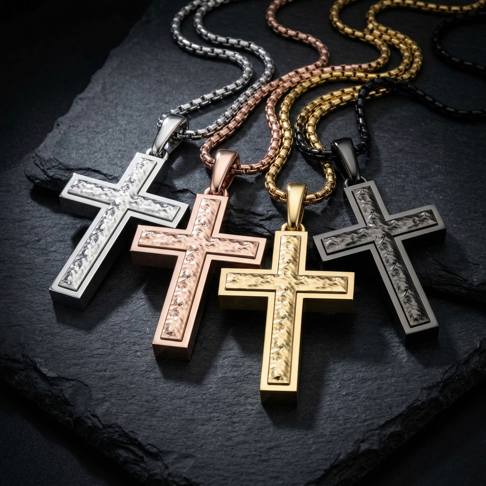 Black Plated Sterling Silver Inset Cross Necklace