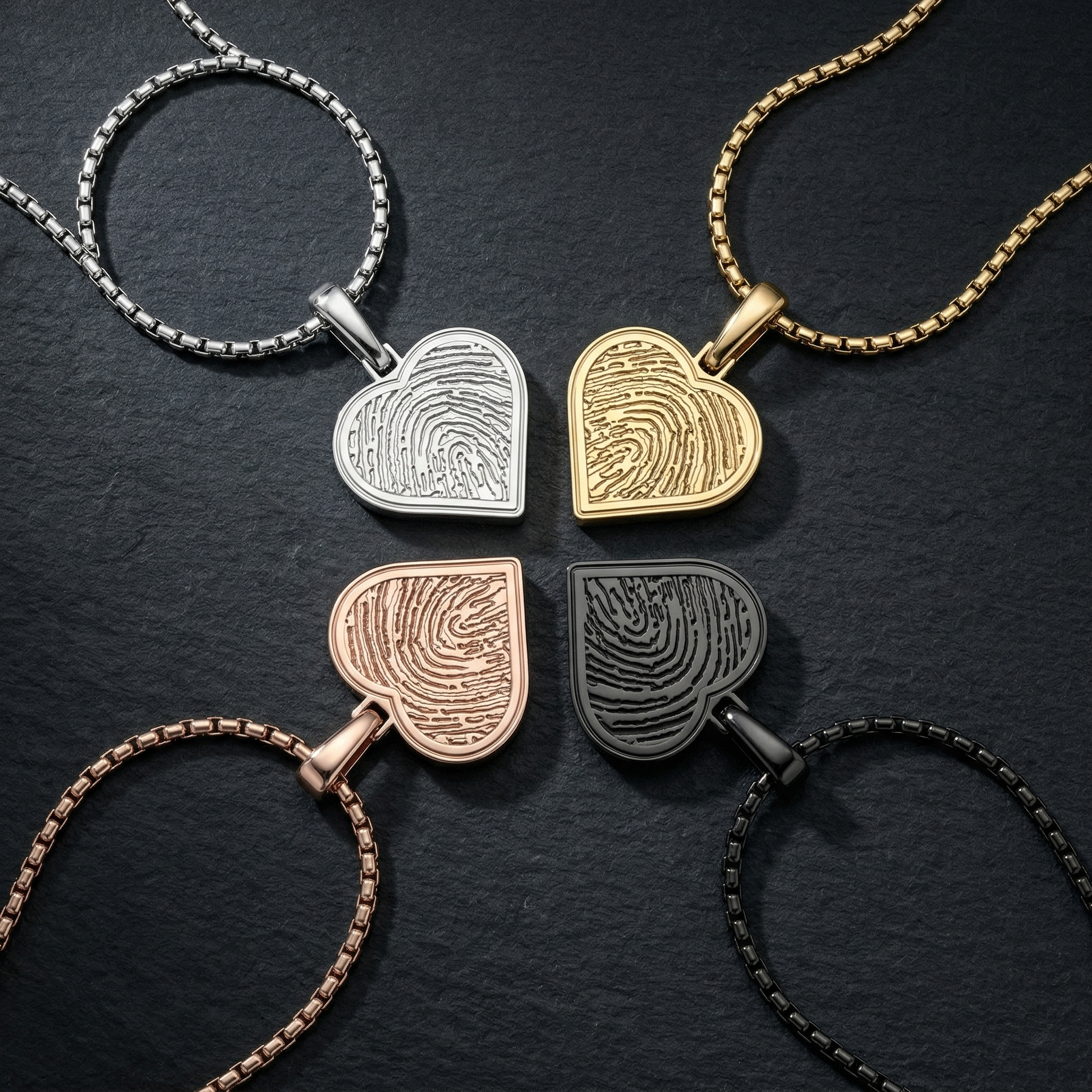 Black Plated Sterling Silver Fingerprint Heart Necklace