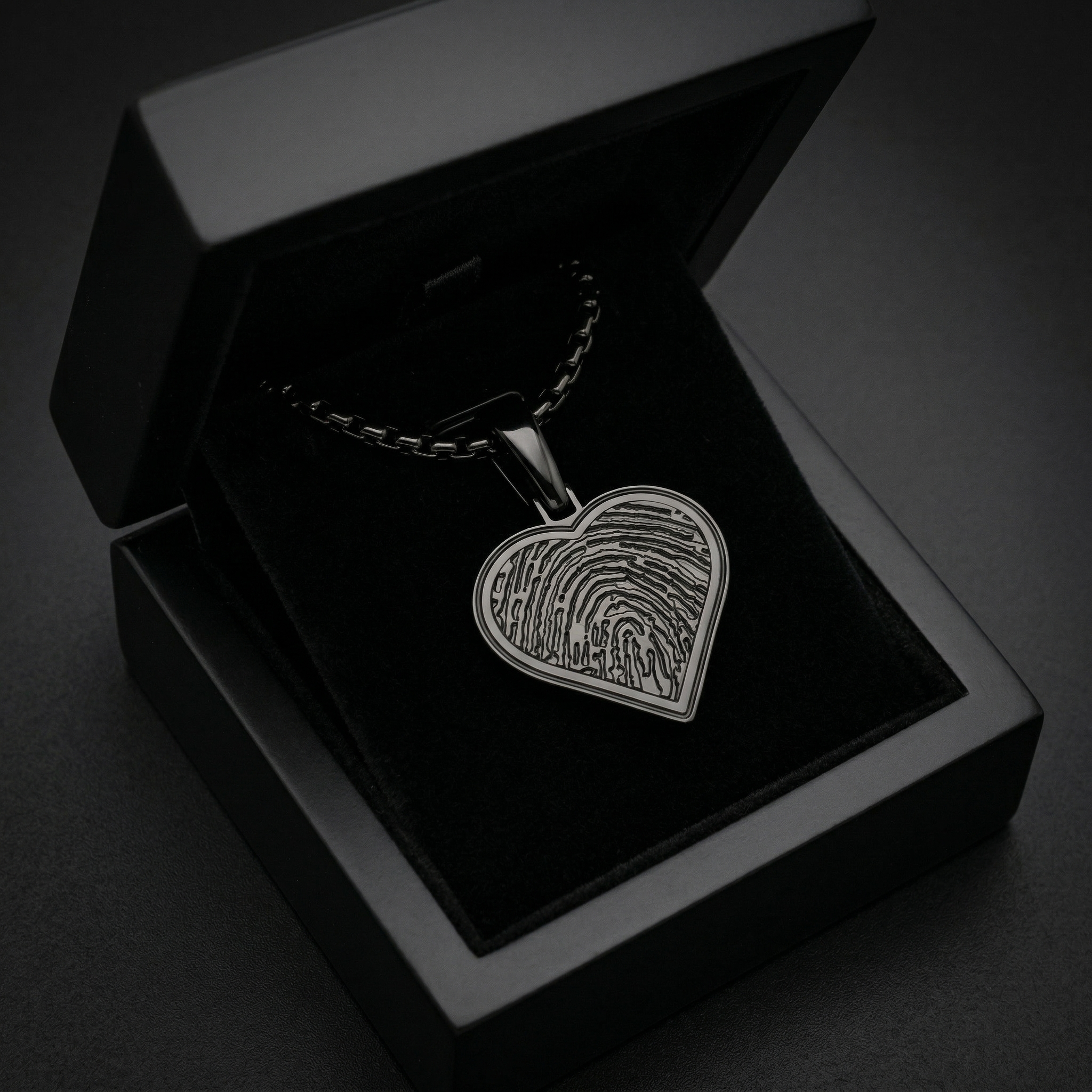 Black Plated Sterling Silver Fingerprint Heart Necklace