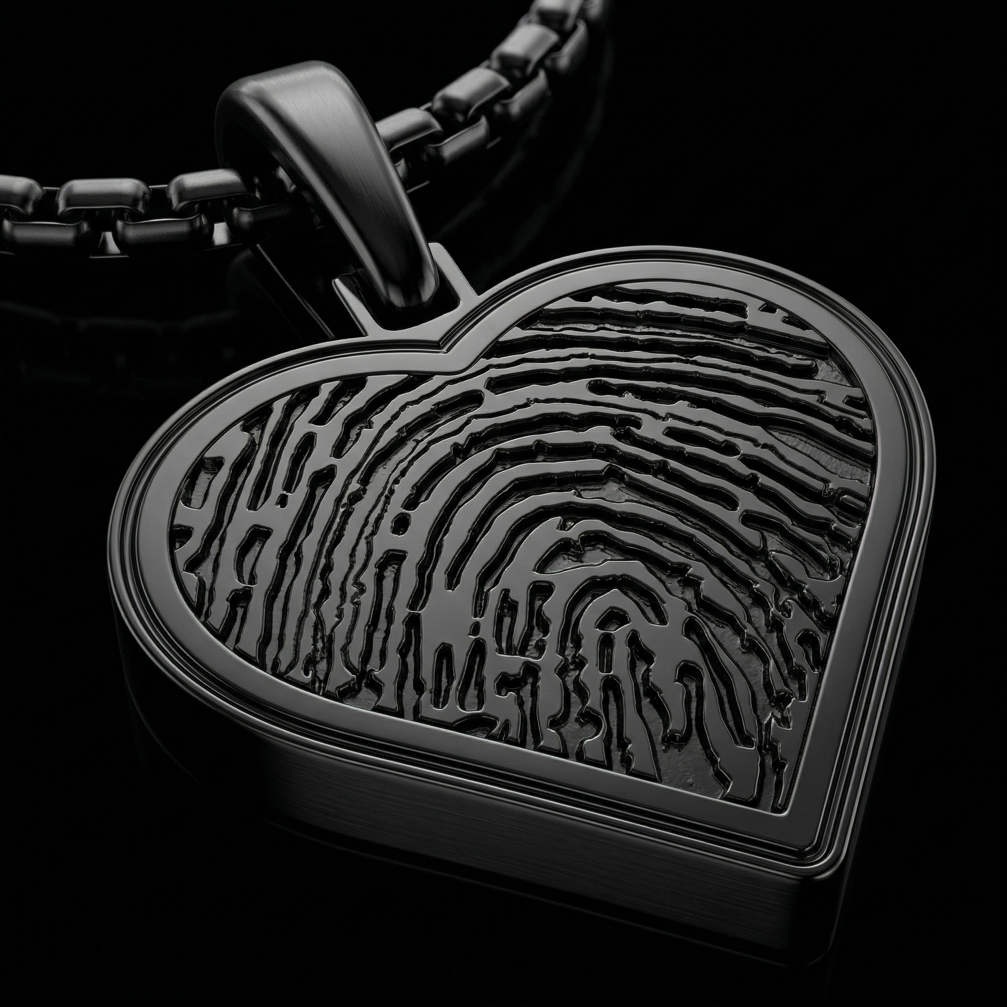 Black Plated Sterling Silver Fingerprint Heart Necklace