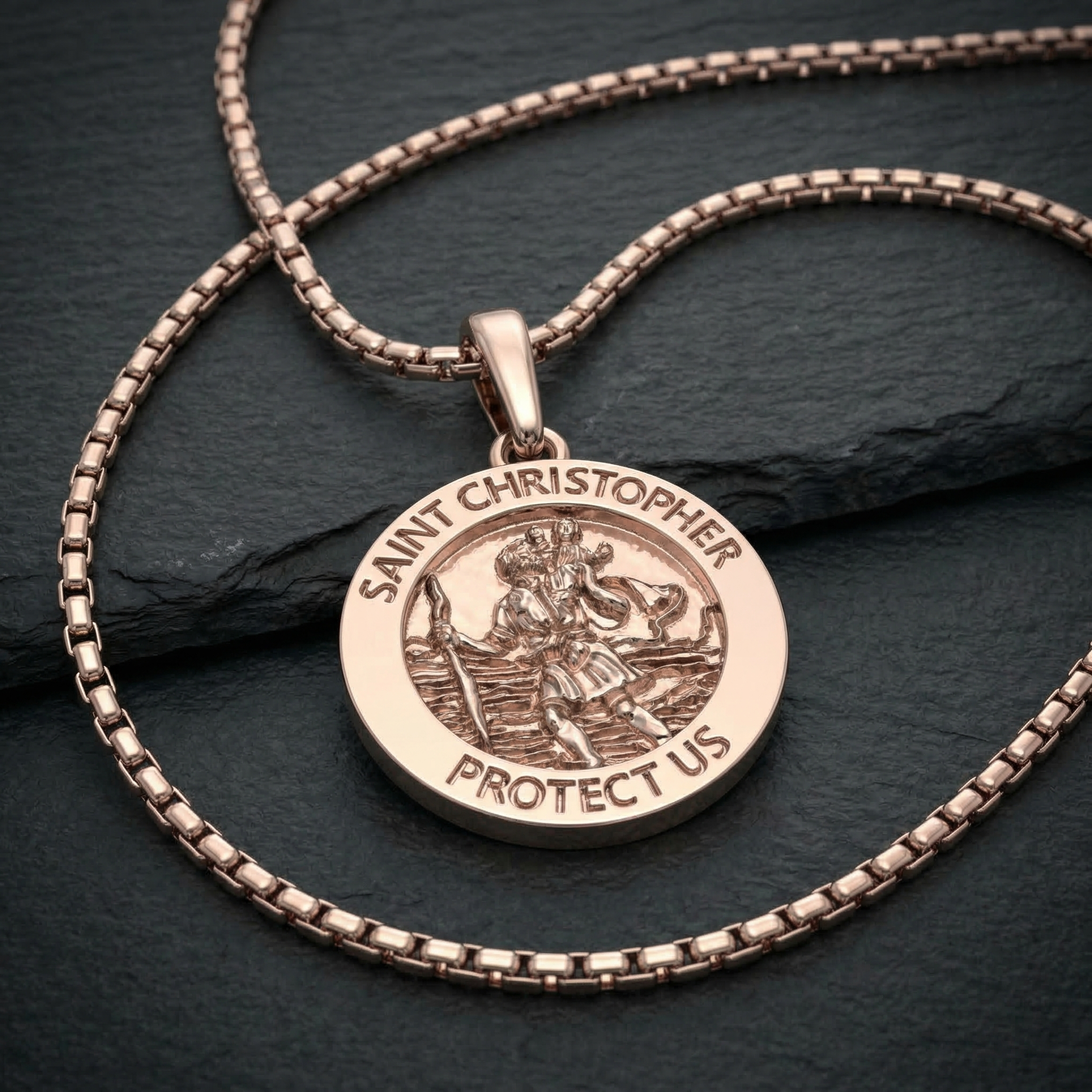 Saint Christopher Medal Necklace – Rose Gold Plated Patron Saint Pendant
