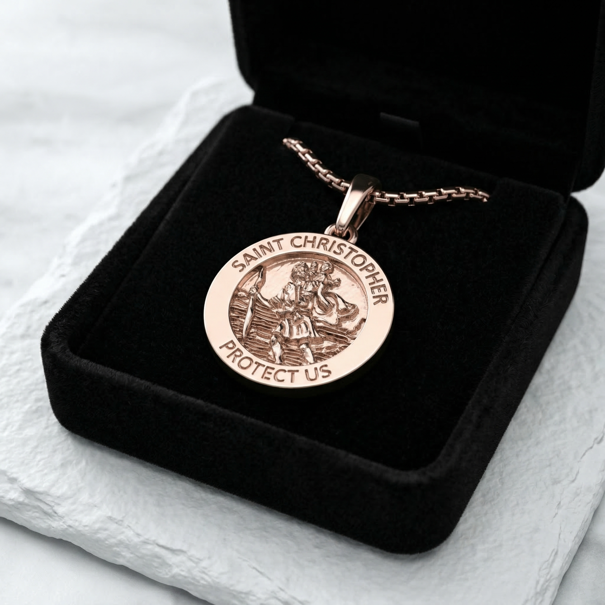Saint Christopher Medal Necklace – Rose Gold Plated Patron Saint Pendant