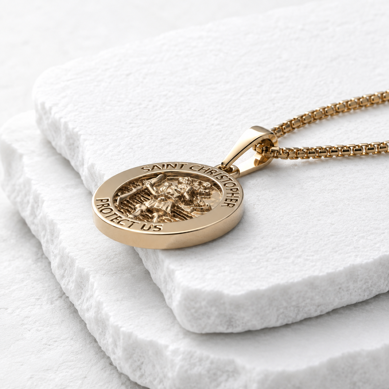 Substantial Saint Christopher medal thickness and reinforced bail