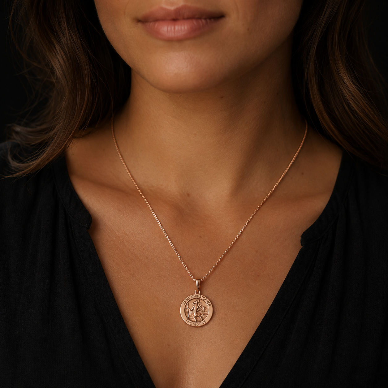 Saint Christopher Medal Necklace – Rose Gold Plated Patron Saint Pendant